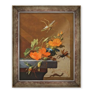 Tablou inramat - Elias van den Broeck - Buchet de trandafiri, Glorie Dimineata si alune cu lacuste, 50 x 60 cm