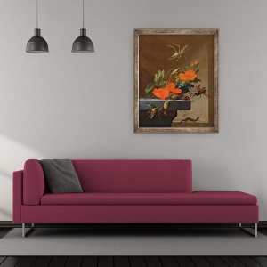 Tablou inramat - Elias van den Broeck - Buchet de trandafiri, Glorie Dimineata si alune cu lacuste, 50 x 60 cm - Img 2