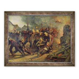 Tablou inramat - Emile Renard - Moartea locotenentului colonelul Froidevaux 1850-87 al Brigazii de pompieri din Paris, 60 x 80 cm