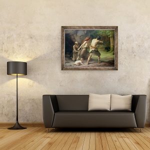 Tablou inramat - Emmanuel Benner - Omul preistoric ursi de vanatoare, 70 x 90 cm - Img 2