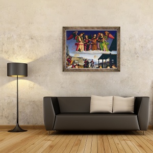 Tablou inramat - Eusebio da San Giorgio - Adorarea Magilor, detaliu al muzicienilor de inger, 70 x 90 cm - Img 2