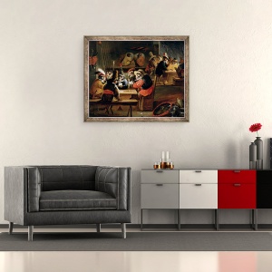 Tablou inramat - Ferdinand van Kessel - Maimute intr-o taverna, 70 x 85 cm - Img 2