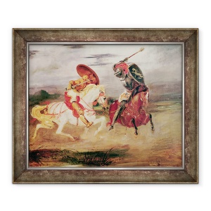 Tablou inramat - Ferdinand Victor Eugene Delacroix - Doi cavaleri lupta intr-un peisaj, 50 x 60 cm