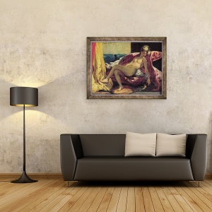 Tablou inramat - Ferdinand Victor Eugene Delacroix - Odalisca inclinata sau, Femeie cu un papagal, 70 x 90 cm - Img 2