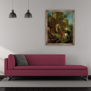 Tablou inramat - Ferdinand Victor Eugene Delacroix - Rebecca rapit de templier, Sir Brian de Bois-Guilbert, 50 x 60 cm - Img 2