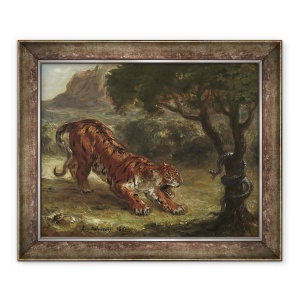 Tablou inramat - Ferdinand Victor Eugene Delacroix - Tigru si sarpe, 50 x 60 cm