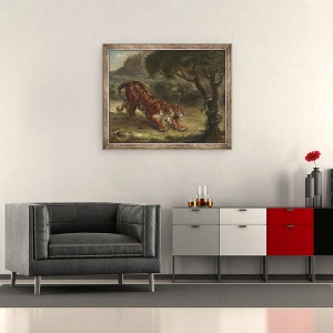 Tablou inramat - Ferdinand Victor Eugene Delacroix - Tigru si sarpe, 50 x 60 cm - Img 2