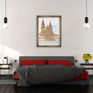Tablou inramat - Fernando Aznar Cenamor - Santiago de Compostela. Fatada vestica. Spania, 60 x 80 cm - Img 3