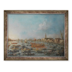 Tablou inramat - Francesco Guardi - Festivalul Bucintoro de la Venetia. Bacino di S. Marco cu Bucintoro, barja de stat a Dogilor, de Ziua inaltarii, 70 x 90 cm