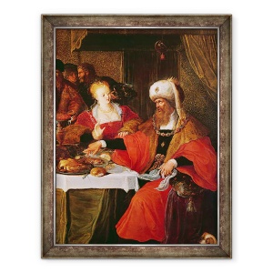 Tablou inramat - Frans Francken the Elder - Irod al II-lea si Irodiada la Sarbatoarea lui Irod ulei pe panou, 70 x 90 cm