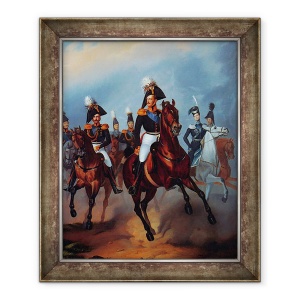 Tablou inramat - Franz Kruger - Nicolae I cu ofiterii sai, 70 x 85 cm