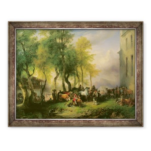 Tablou inramat - Friedrich Gauermann - Cattlemarket pe Campia Maria, 60 x 80 cm
