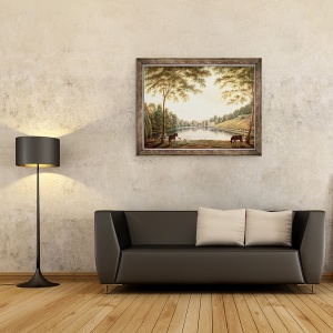 Tablou inramat - G. Barrett - O vedere a lacului si ruinele manarii de la Painshill, 70 x 90 cm - Img 2
