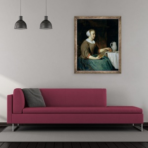 Tablou inramat - Gabriel Metsu - Portret De O Fata Sezat la O Masa, 70 x 85 cm - Img 2