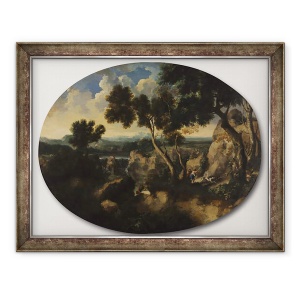 Tablou inramat - Gaspard Poussin Dughet - Peisaj stancos cu vanatori, 70 x 90 cm