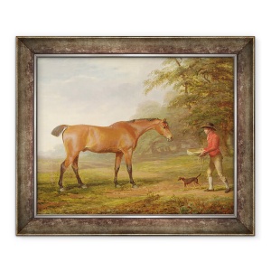 Tablou inramat - George Garrard - Un cal Bay abordat de un Stable-Lad cu alimente si un halter, 50 x 60 cm