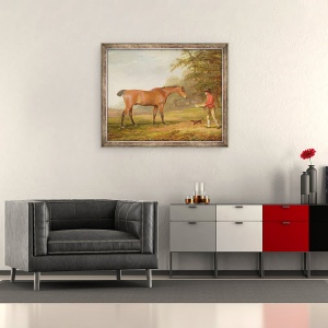 Tablou inramat - George Garrard - Un cal Bay abordat de un Stable-Lad cu alimente si un halter, 50 x 60 cm - Img 2