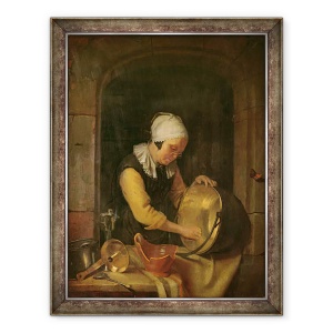 Tablou inramat - Godfried Schalken - O Femeie Batrana Scuturarea o oala, 70 x 90 cm