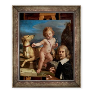 Tablou inramat - Guercino - Autoportret inainte de o pictura a Amor Fedele, 50 x 60 cm
