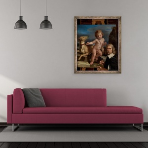 Tablou inramat - Guercino - Autoportret inainte de o pictura a Amor Fedele, 50 x 60 cm - Img 2