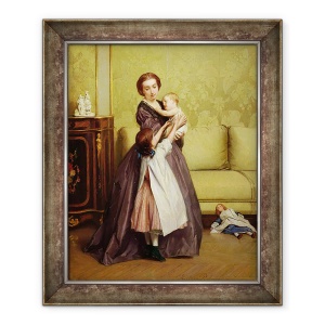 Tablou inramat - Gustave Leonard de Jonghe - Tanara mama cu copiii ei intr-un salon, 70 x 85 cm