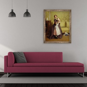 Tablou inramat - Gustave Leonard de Jonghe - Tanara mama cu copiii ei intr-un salon, 70 x 85 cm - Img 2