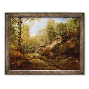 Tablou inramat - Henri Joseph Constant Dutilleux - Pini si mesteacan copaci sau, Padurea Fontainebleau, 70 x 90 cm