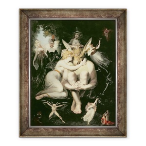 Tablou inramat - Henry Fuseli - Titania se trezeste, inconjurat de Zanele insotitoare, agatandu-se rapid la Bottom, inca purtand Cap Ass, 50 x 60 cm