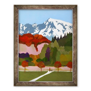 Tablou inramat - Hiroyuki Izutsu - Frunze de toamna si munti zapada, 70 x 90 cm