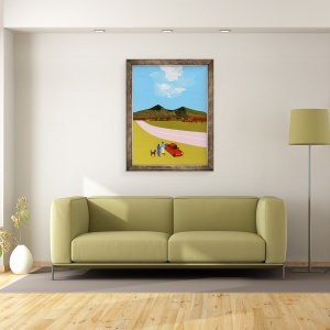 Tablou inramat - Hiroyuki Izutsu - O excursie cu cuplul si cainele lor., 60 x 80 cm - Img 2