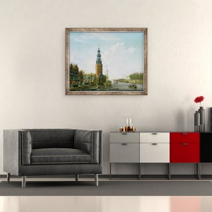 Tablou inramat - Isaak Ouwater - Vedere de Amsterdam cu Montelbaanstower pe Oude Schans, 70 x 85 cm - Img 2