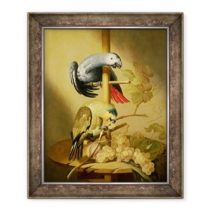 Tablou inramat - Jacob Fransz van der Merck - Un gri african si un papagal amazon cu aripi portocalii pe un biban cu struguri, 70 x 85 cm