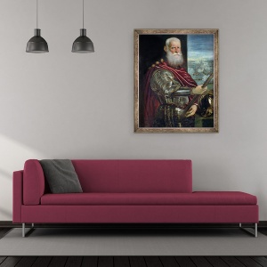 Tablou inramat - Jacopo Robusti Tintoretto - Portret De Sebastiano Vernier d.1578 Comandant-sef al fortelor venetiene in razboiul impotriva Imperiului Otoman, 50 x 60 cm - Img 2