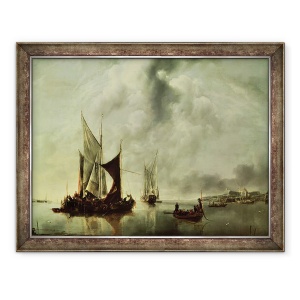 Tablou inramat - Jan van de Capelle - Calm sau, Barci in apropierea coastei, 70 x 90 cm