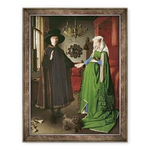 Tablou inramat - Jan van Eyck - Portretul lui Giovanni ? Arnolfini si sotia sa Giovanna Cenami ? Casatoria Arnolfini 1434, 70 x 90 cm