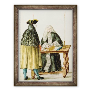 Tablou inramat - Jan van Grevenbroeck - Un magistrat de joc carti cu un om mascat, 70 x 90 cm
