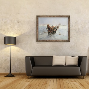 Tablou inramat - Janina Konarsky - Saniile intr-un peisaj de iarna, 70 x 90 cm - Img 2