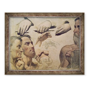Tablou inramat - Jean Auguste Dominique Ingres - Studiul capetelor si mainilor pentru apoteoza lui Homer, 70 x 90 cm