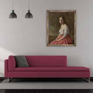 Tablou inramat - Jean Baptiste Camille Corot - Tanara femeie intr-o fusta roz, 50 x 60 cm - Img 2