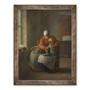 Tablou inramat - Jean-Francois Millet - Lectia de tricotat, 70 x 90 cm
