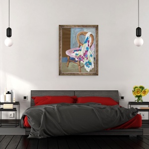 Tablou inramat - Joan Thewsey - Scaun si Material cu model, 2000, 60 x 80 cm - Img 3