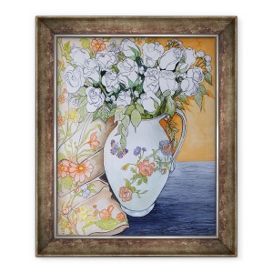 Tablou inramat - Joan Thewsey - Trandafiri albi intr-un ulcior modelat, 50 x 60 cm