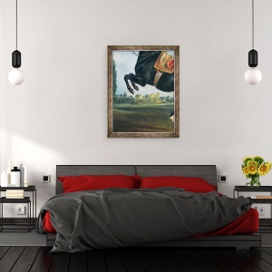 Tablou inramat - Johann Georg Hamilton - Un cal negru care interpreteaza Courbette ulei pe panza, 70 x 90 cm - Img 3