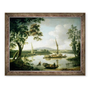 Tablou inramat - John Thomas Serres - Vedere a Tamisa de la Keen Edge Ferry, Shillingford - Privind peste Dorchester si dealurile Sinodun, 70 x 90 cm