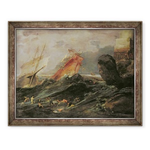 Tablou inramat - Leonard Bramer - Epava pe un tarm stancos, 60 x 80 cm