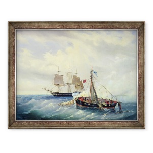 Tablou inramat - Leonid Demyanovich Blinov - Lupta intre nava rusa Opyt si o fregata britanica, in largul coastei insulei Nargen, 11 iunie 1808, 60 x 80 cm