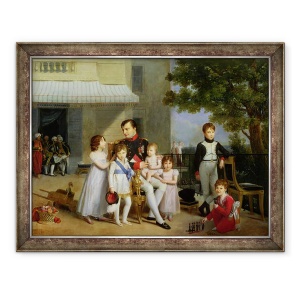 Tablou inramat - Louis Ducis - Portretul lui Napoleon Bonaparte 1769-1821 cu nepotii si nepotii sai pe terasa de la Saint-Cloud, 70 x 90 cm