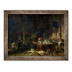Tablou inramat - Louis Eugene Gabriel Isabey - Interiorul studiului unui alchimist, 70 x 90 cm