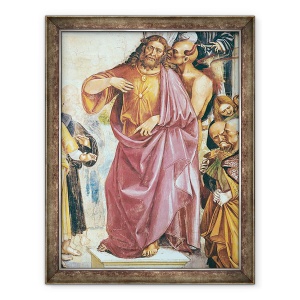 Tablou inramat - Luca Signorelli - Predicarea Anticristului, detaliu al lui Hristos si al diavolului, din Capela Madonnei di San Brizio, 60 x 80 cm