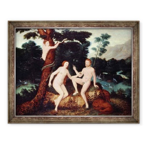 Tablou inramat - Lucas Cranach - Adam si Eva in Gradina Edenului, 70 x 90 cm